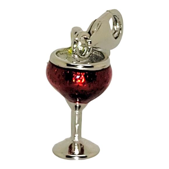 Rhodium Plated 925 Sterling Silver Cocktail Glass Multicolor Enamel Charm - Picture 4 of 4